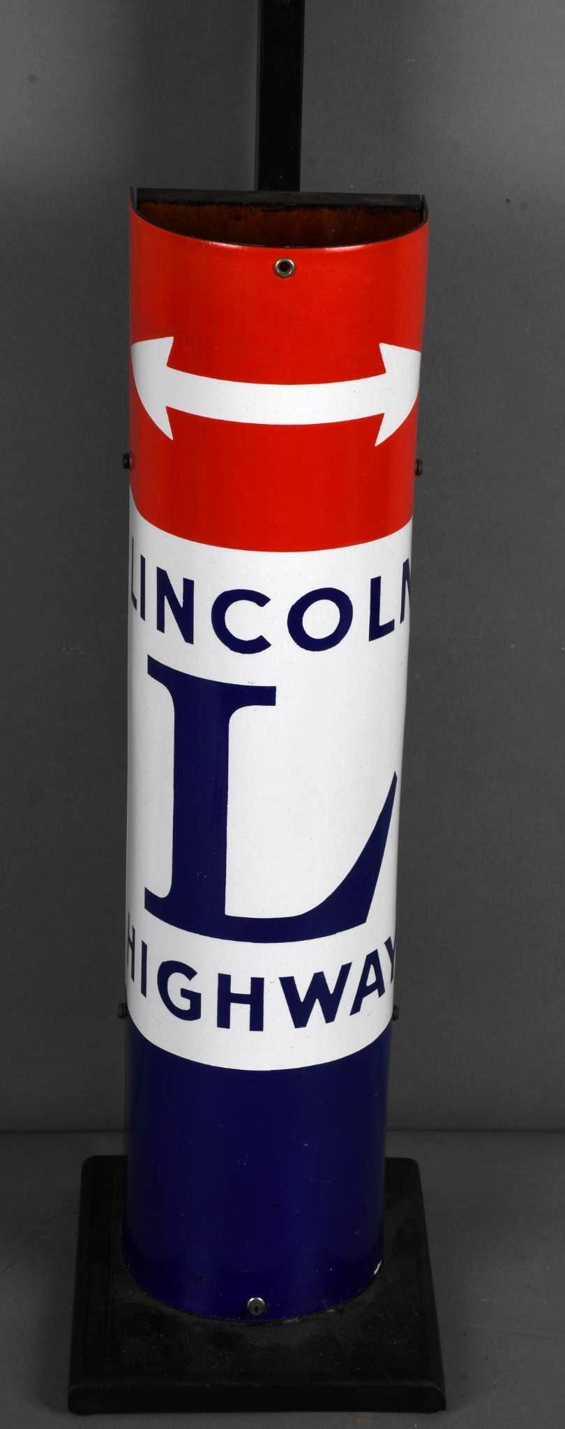 Lincoln Highway "L" w/Arrow Porcelain Curved Post Sign (TAC) (1 of 5)