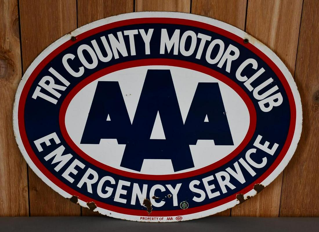 AAA Tri-County Motor Club Emergency Service Porcelain Sign (TAC) (1 of 2)