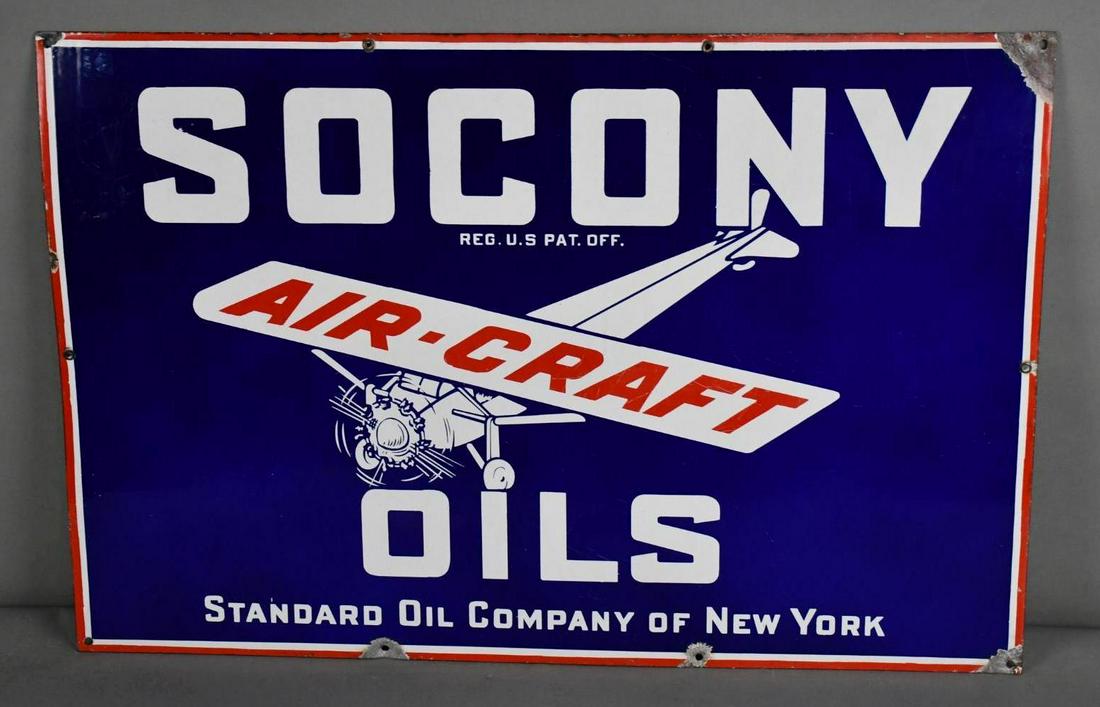 Socony Air-Craft Oils w/Monocoupe Logo Porcelain Sign (TAC) (1 of 7)