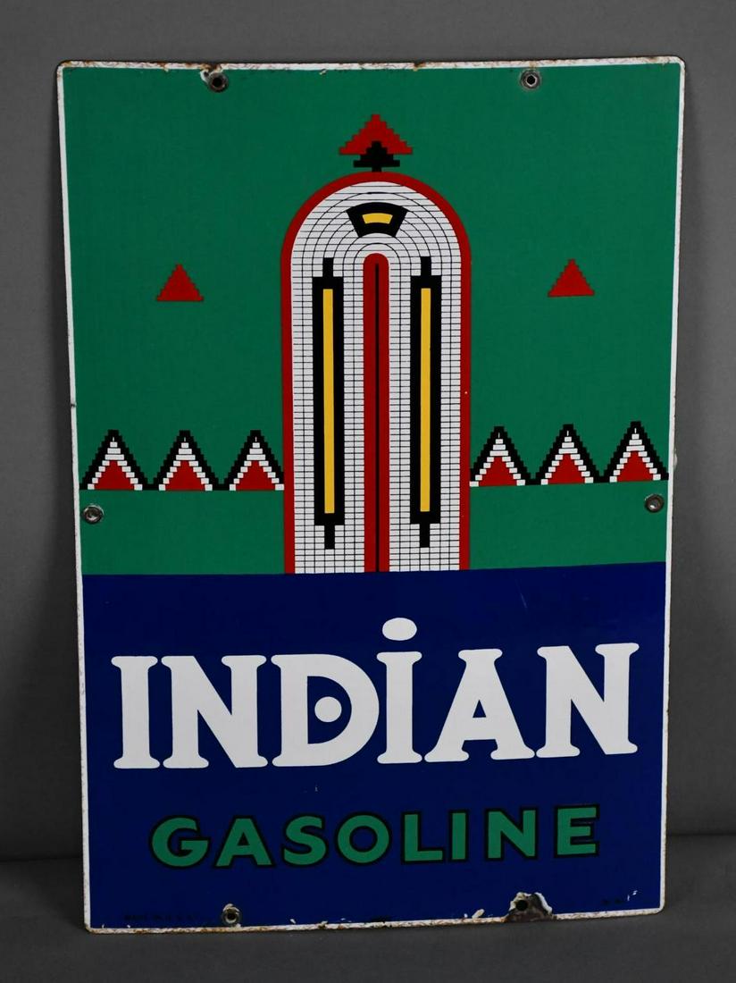 Indian Gasoline w/Logo Porcelain Pump Sign (TAC) (1 of 4)