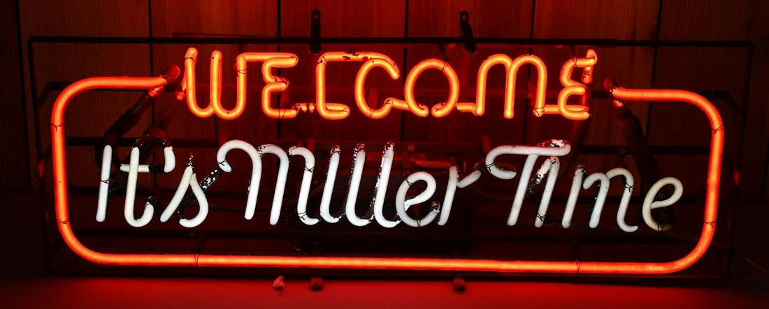 Welcome "It's Miller Time" Skeleton Neon Sign (1 of 5)