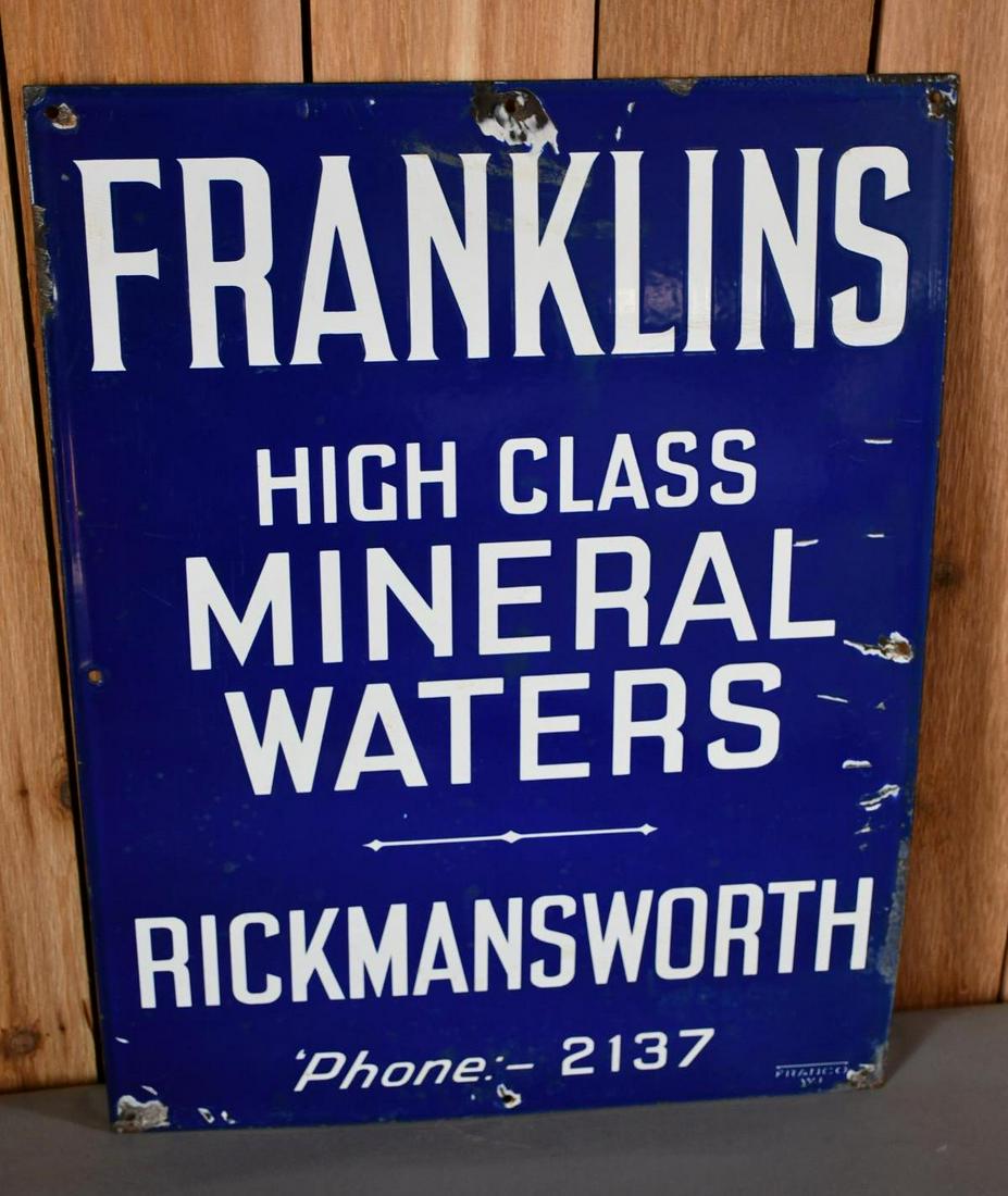 Franklins High Class Mineral Waters Porcelain Sign (TAC) (1 of 4)