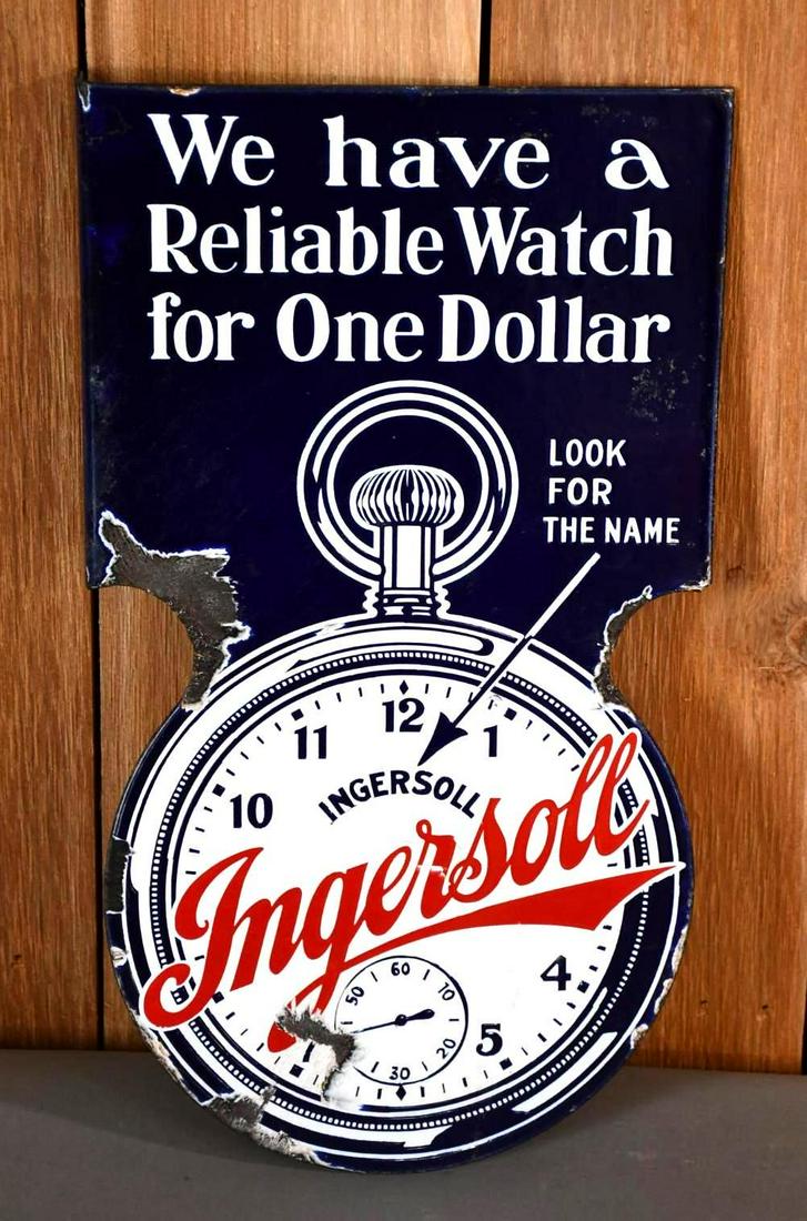 Ingersoll Watch "We Have a Reliable Watch for One Dollar" Porcelain Flange Sign (TAC) (1 of 5)