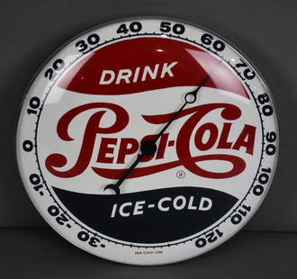 Drink Pepsi-Cola Ice Cold Round Thermometer: rated 9, 12"D., in very good condition