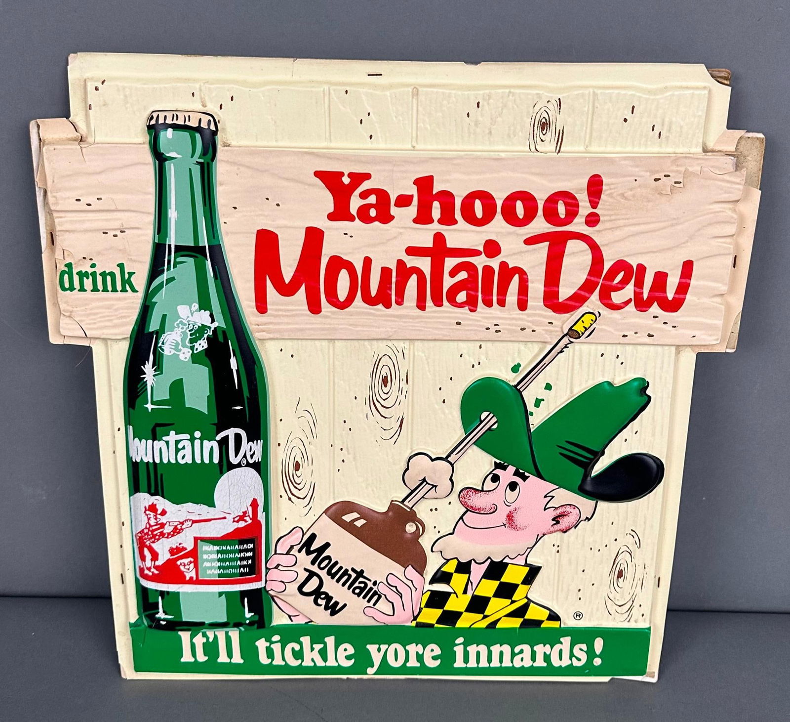 Ya-Hoo! Mountain Dew "It'll tickle yore innards!" w/Logo Thermo Plastic Sign (1 of 6)