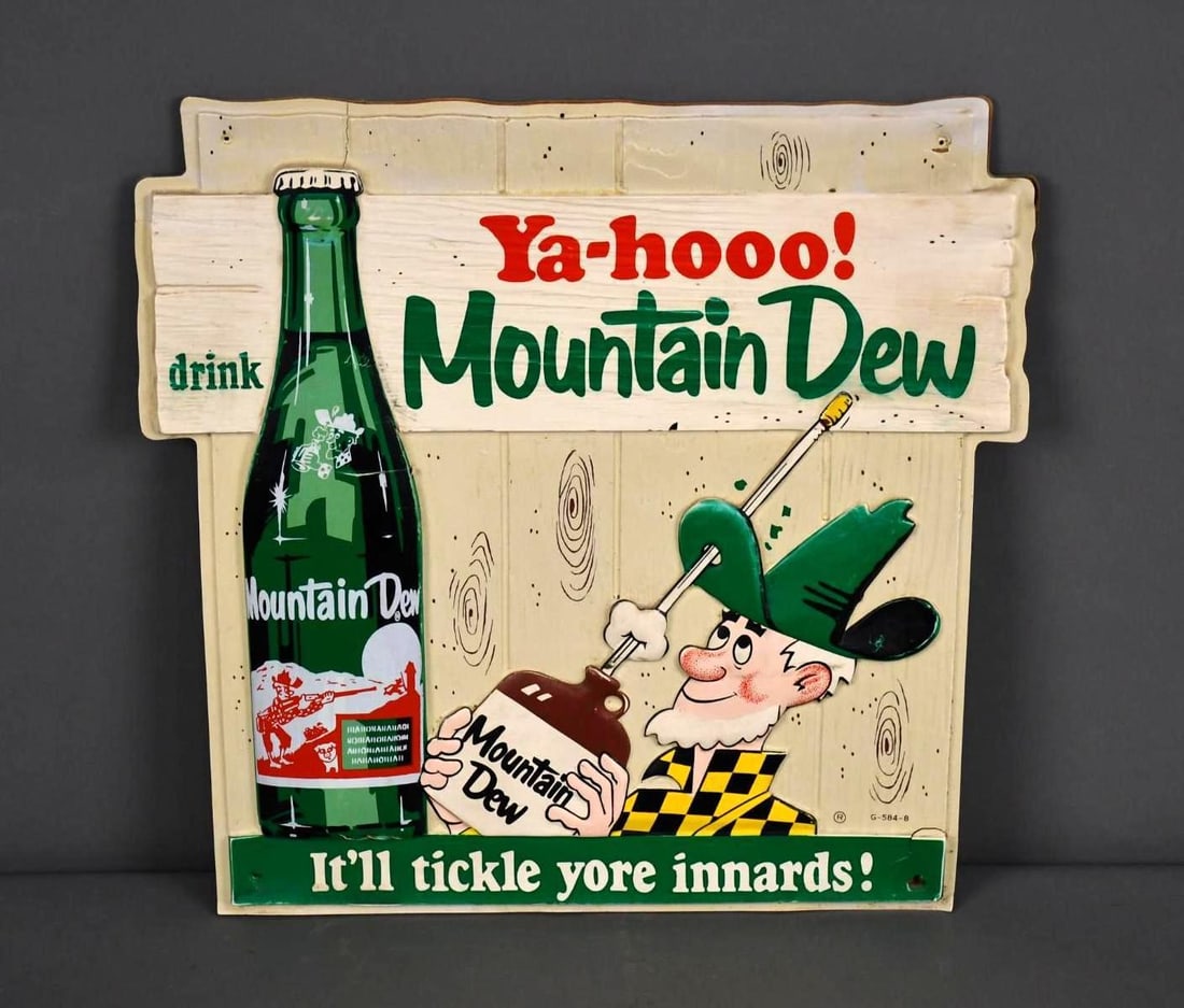 Ya-Hoo! Mountain Dew "It'll tickle yore innards!" w/Logo Thermo Plastic Sign (TAC) (1 of 4)