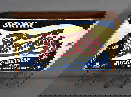 "Hard to Find" Drink Pepsi-Cola w/Two Cops Metal Country Store Bag Holder (TAC): rated 7 & 5, 13"x23"x5", 2-SST curved metal signs mounted at the ends, display has rust staining and wear, reverse has large areas of rust and wear. TAC #043841