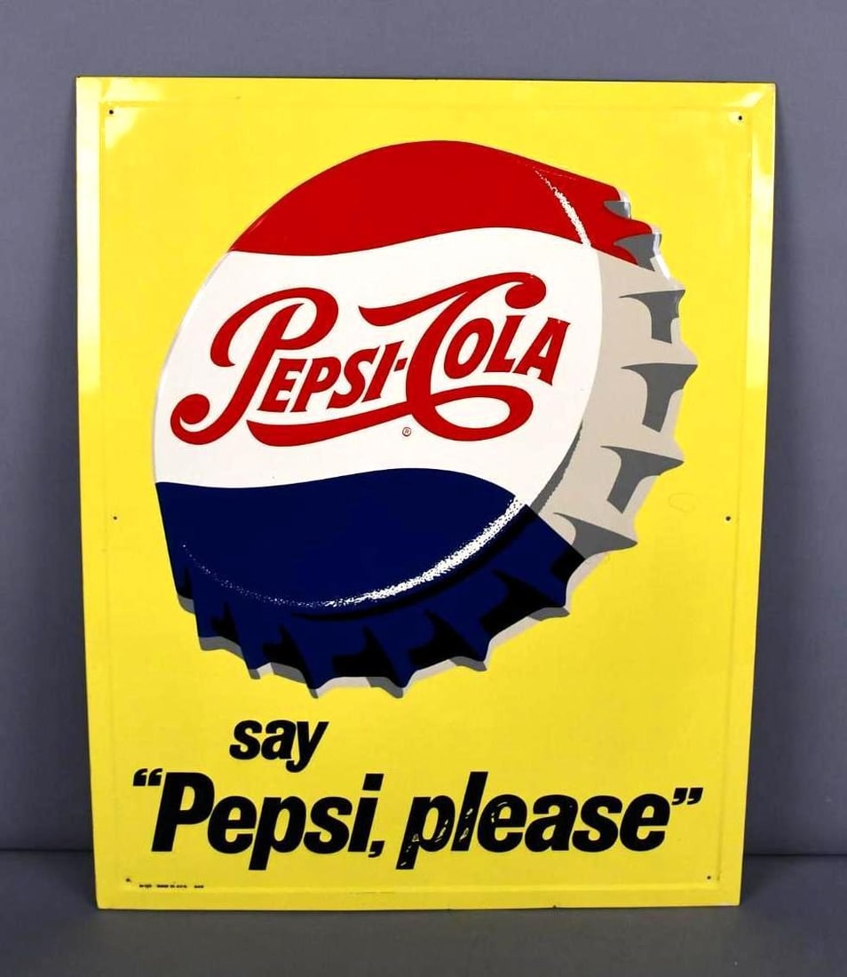 Pepsi-Cola say, "Pepsi, please" w/Bottle Cap Logo Metal Sign (TAC) (1 of 6)