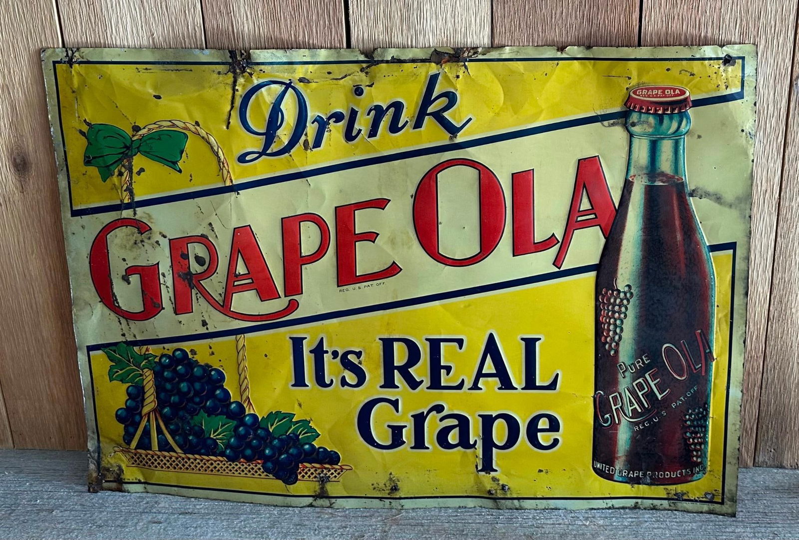 Drink Grape Ola "It's Real Grape" w/Bottle Logo Metal Sign (1 of 4)