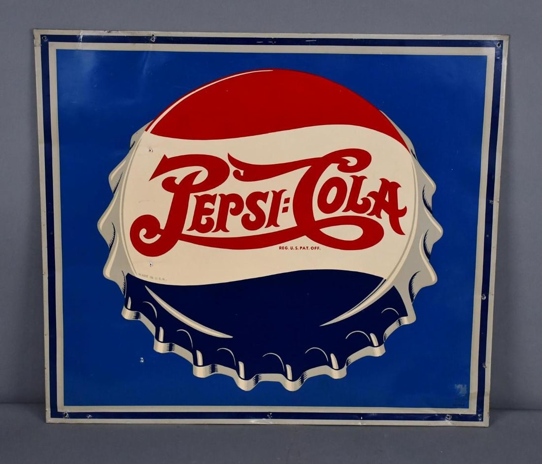 Pepsi:Cola w/Bottle Cap Logo Metal Sign (TAC) (1 of 4)