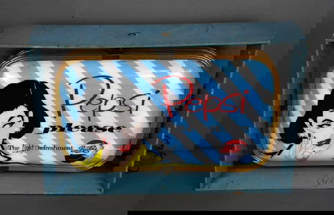Pepsi-Cola "Be Sociable Serve Pepsi" Lighted Plastic Sign: rated 9, 16"x25"x5", has two different molded plastic panels mounted on metal light box in wood halo frame, one side is bottle cap logo, reverse is a lady, lights up and looks great.