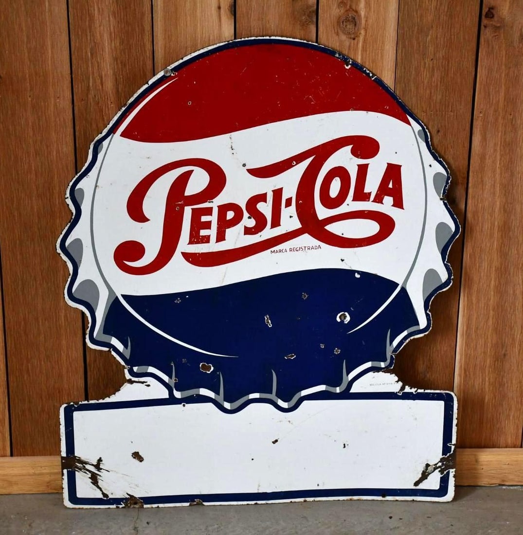 Pepsi-Cola w/Bottle Cap Logo Keyhole Porcelain Sign (TAC) (1 of 4)