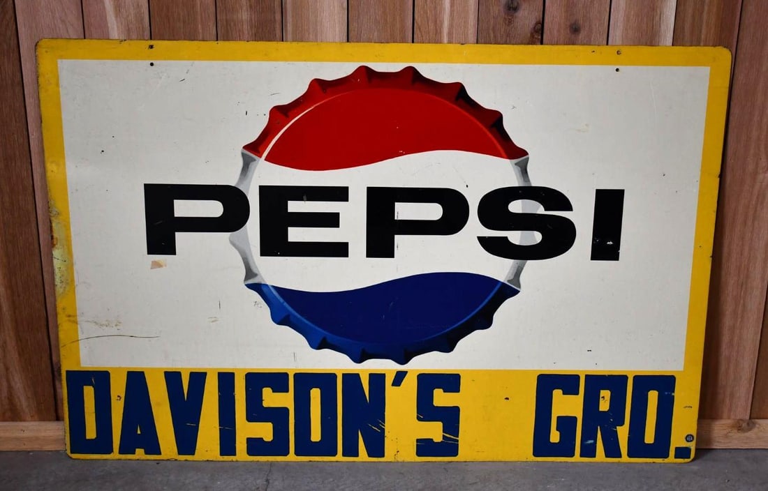 Pepsi w/Bottle Cap Logo Metal Sign w/Privilege Panel (TAC) (1 of 6)
