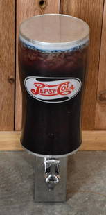 Pepsi-Cola Plastic Glass of Pepsi Syrup Dispenser: rated 7.5, 23"T., the plastic cover has some wear.