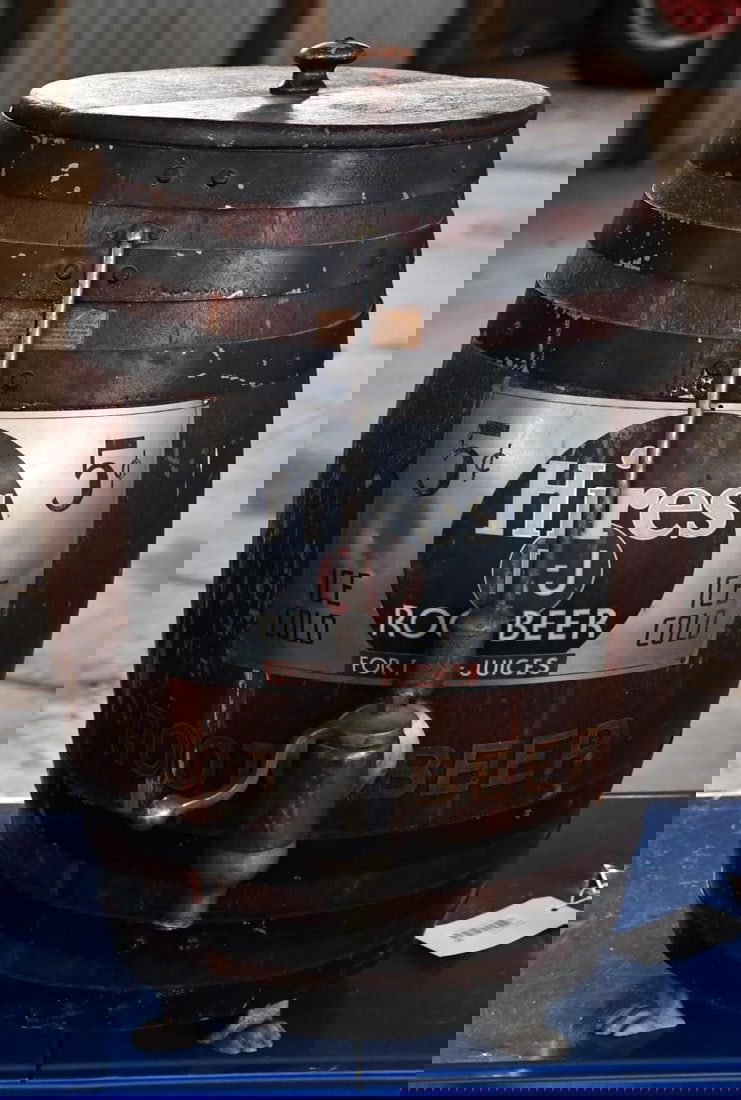 Hires Root Beer Wood Barrel Dispenser w/Metal Sign (1 of 6)