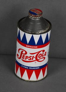 Genuine Pepsi-Cola Metal Cone-Top Can: rated 9, 12 ounce round cone can has good color and shine, very light wear, empty.