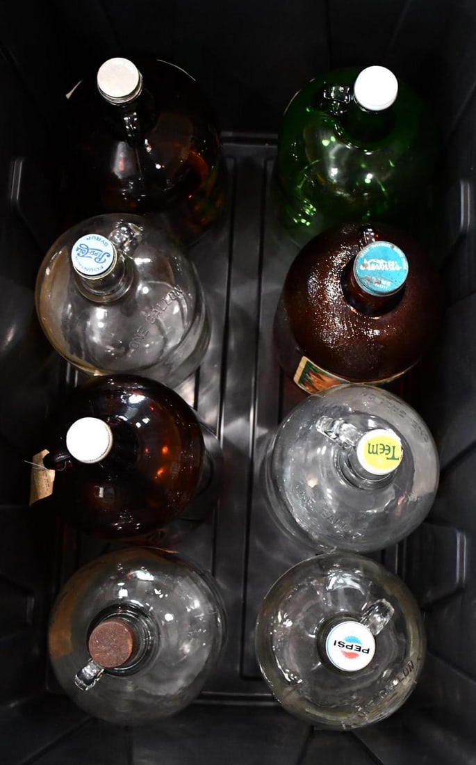 Lot of 8 Glass Soda Jugs: Lot of 8, different advertisements on each one