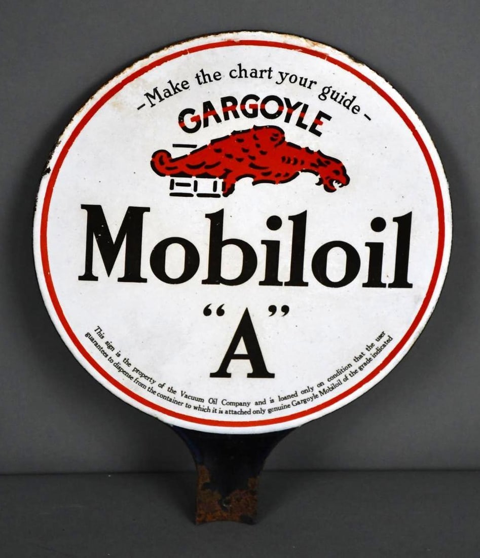 Mobiloil w/Gargoyle "A" Porcelain Lubster Paddle Sign (1 of 3)