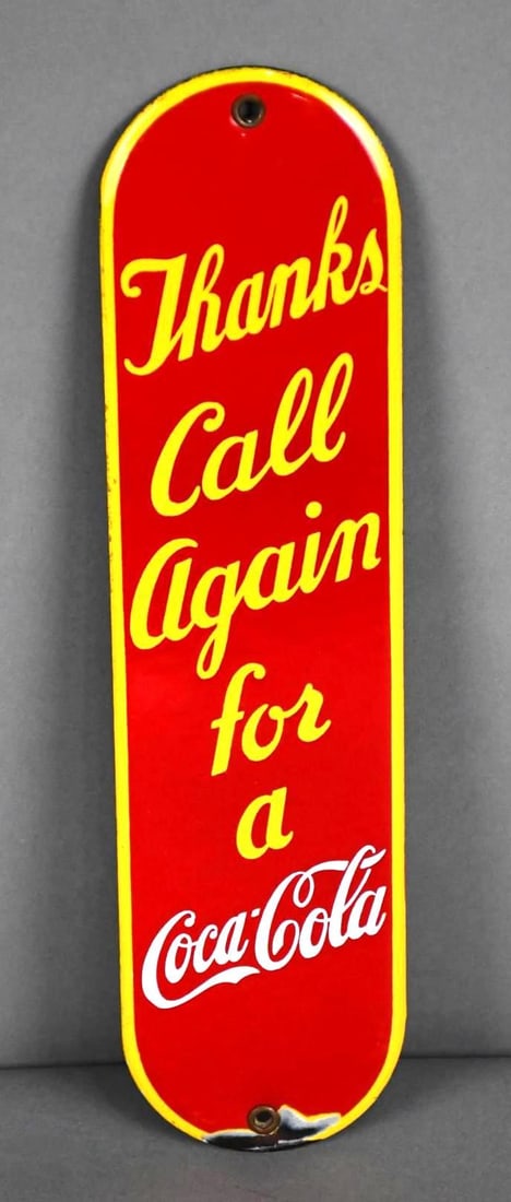 Thanks Call Again for a Coca-Cola Porcelain Door Push Sign (1 of 4)