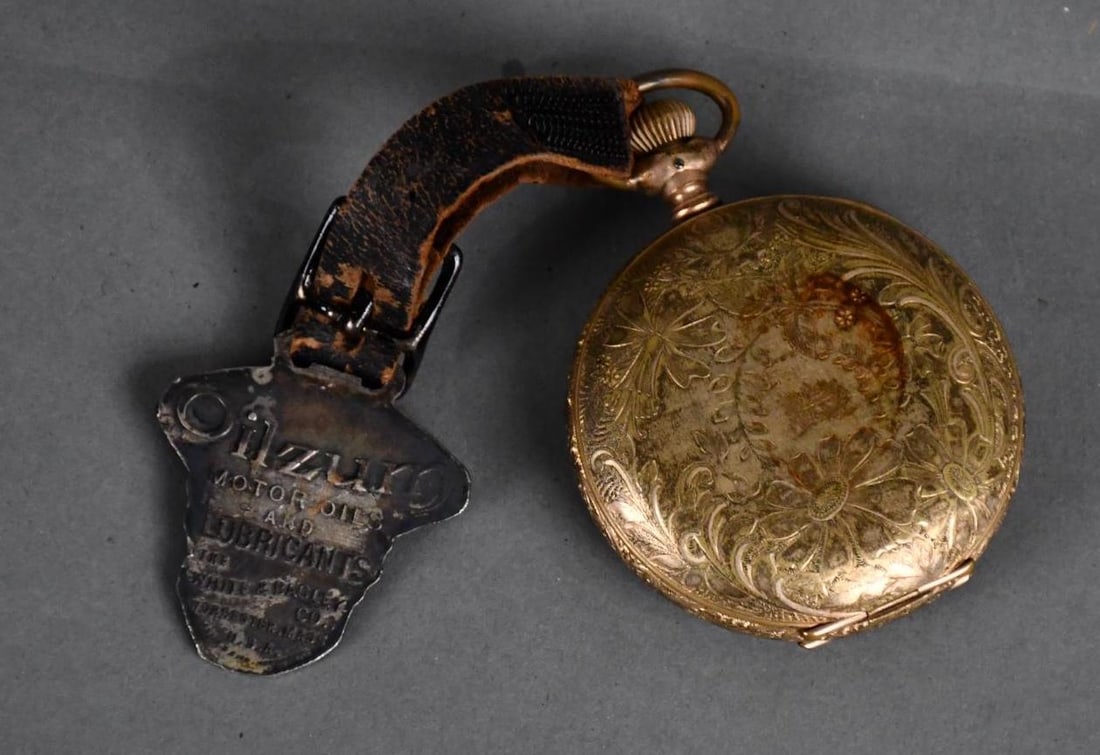 Oilzum Metal Watch Fob & Waltham Watch (1 of 3)