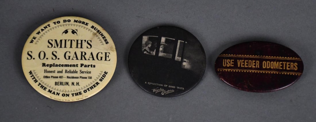 Woods Electric, Smith's Garage Pocket Mirror & Veeder Odometers Stone (1 of 4)