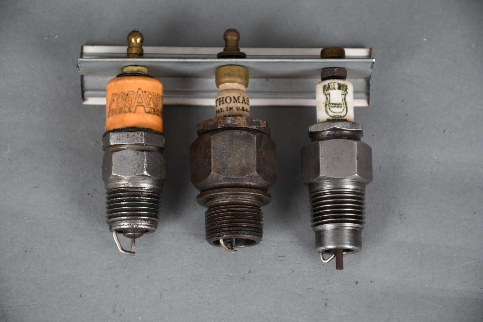 3-Spark Plug Ford A Ford, Thomas, Horse Shoe: 3.5"T. or less