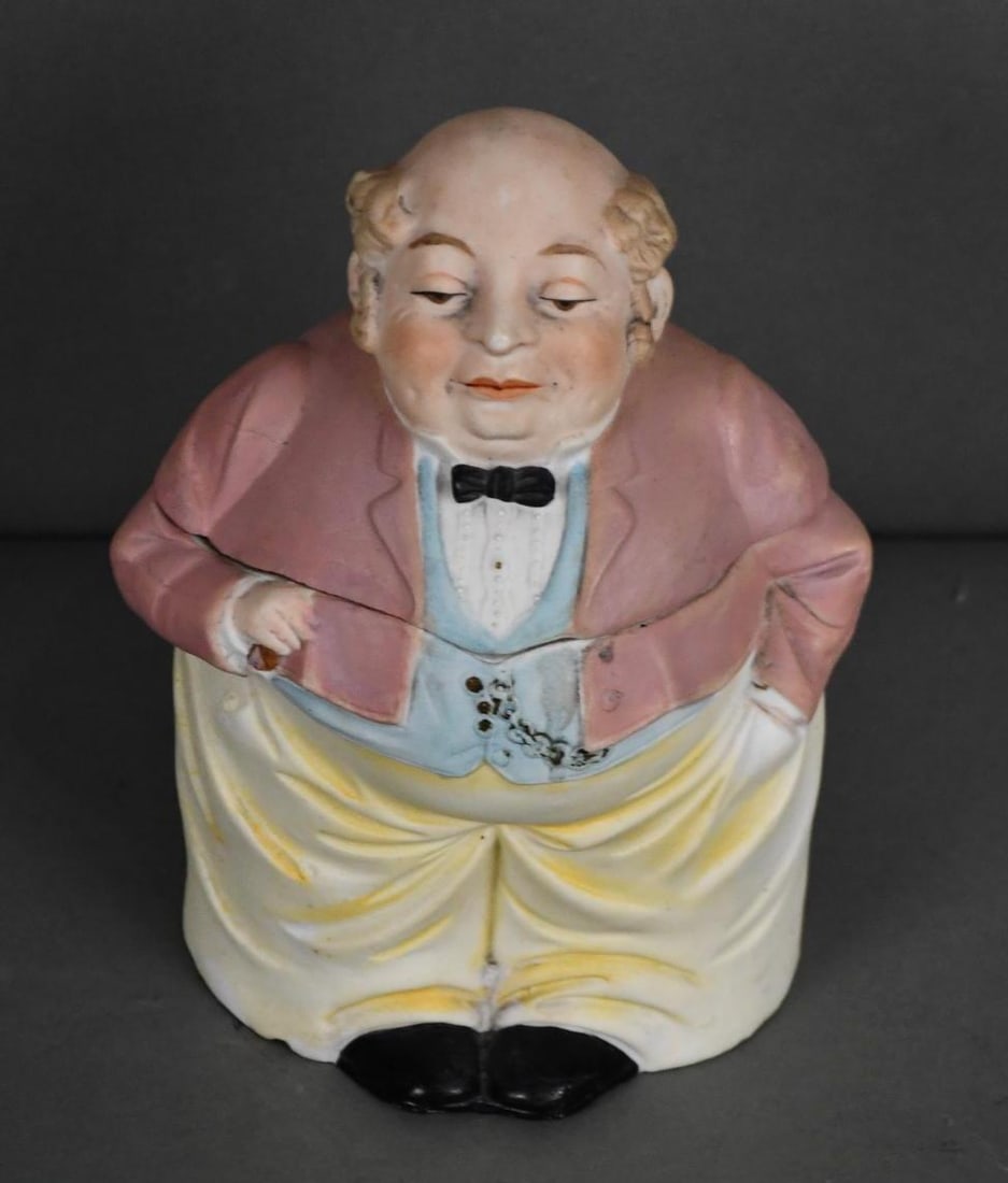"Banker" Ceramic Humidor: rated 9, 7.5"T., the ceramic humidor is in good condition, light wear, is marked #8775 on bottom