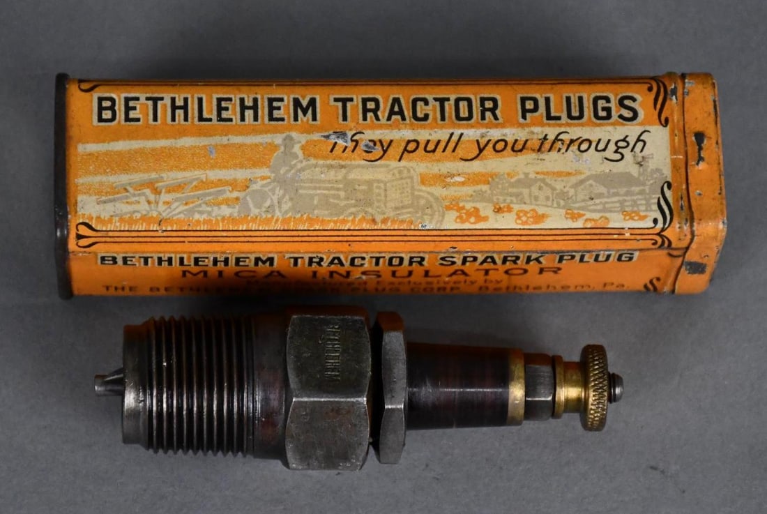 Bethlehem Tractor Spark Plug in Metal Container (1 of 3)