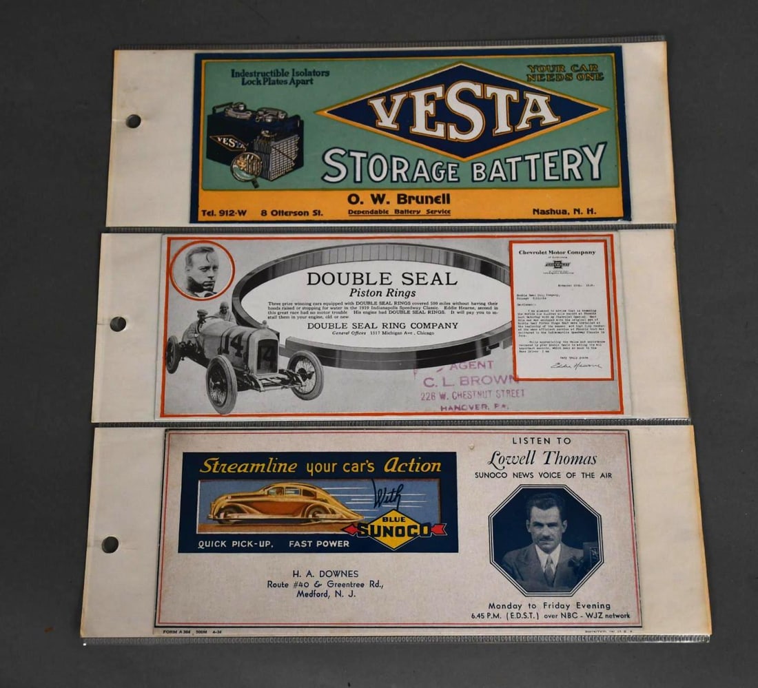 6-Ink Blotters, Vestra, Sunoco, Double Seal Rings & More: all in good condition, 4"x9", Also have Kissel, Paige & More