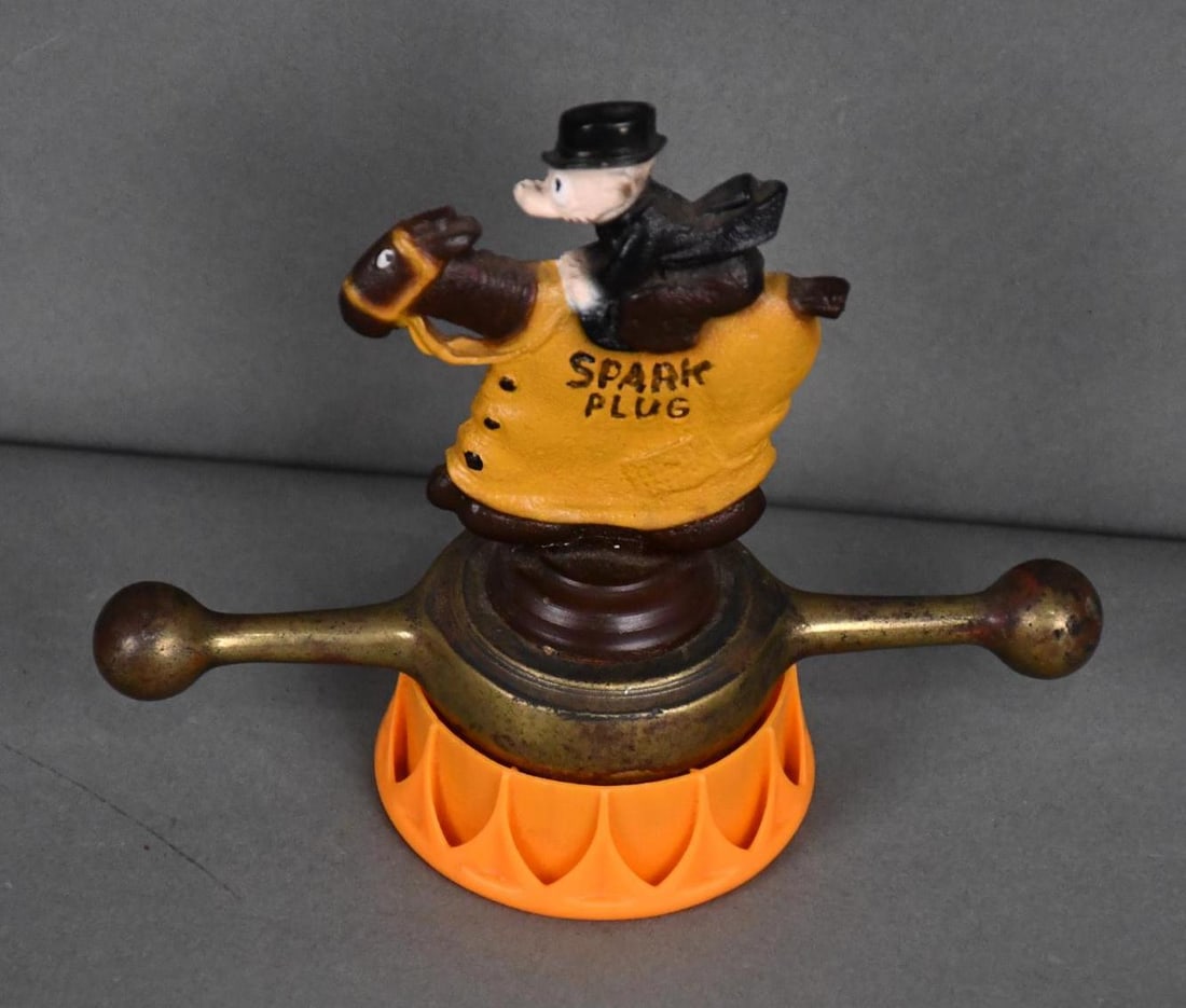 Barney Google & Spark Plug Radiator Mascot: has been repainted, 5"T., mounted on a small dog-bone.