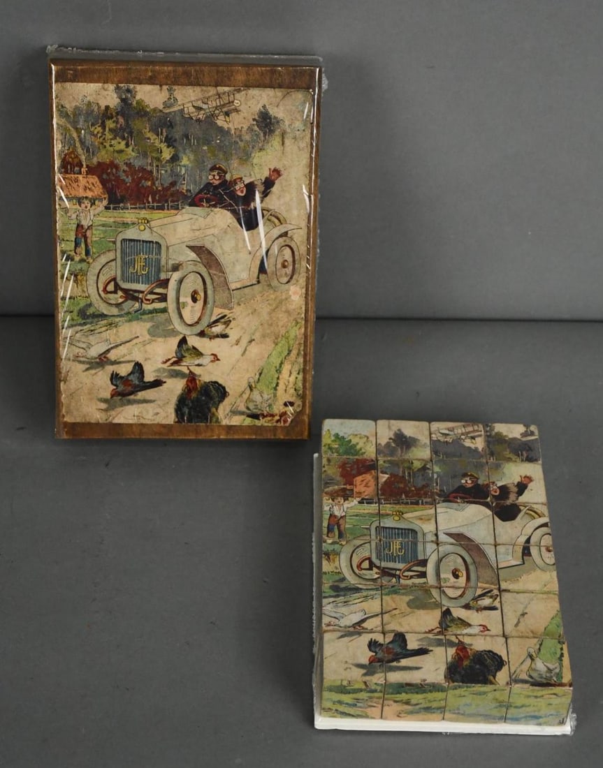 Early Automotive Scene Block Puzzle w/Wood Box (1 of 5)