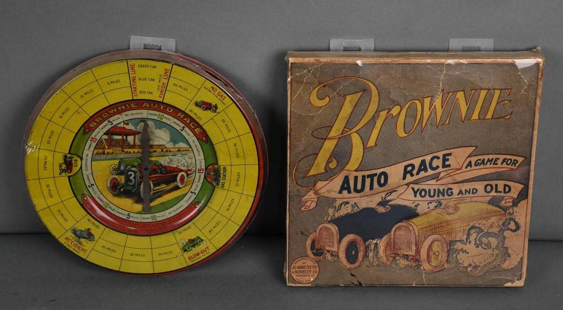 Brownie Auto Race "a Game For Young & Old" Metal Board & Box Auction