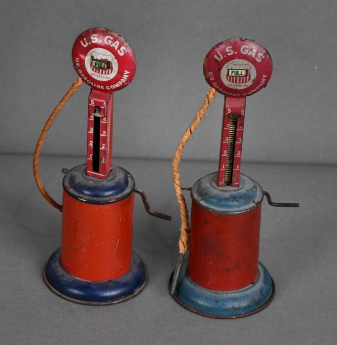 2-U.S. Gas Tin Litho Curb Gas Pump Toy (1 of 2)