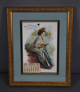 1906 Calendar Utica, N.Y. Lady Motorist: rated 9, 14"x11", in good condition, has been professionally framed under glass.