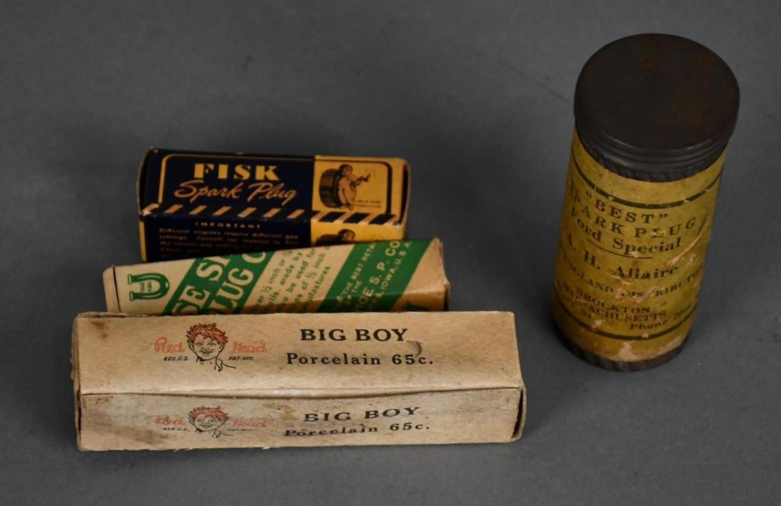 3-Spark Plugs Fisk, Red Head & Allaire: all different conditions, all have contents.
