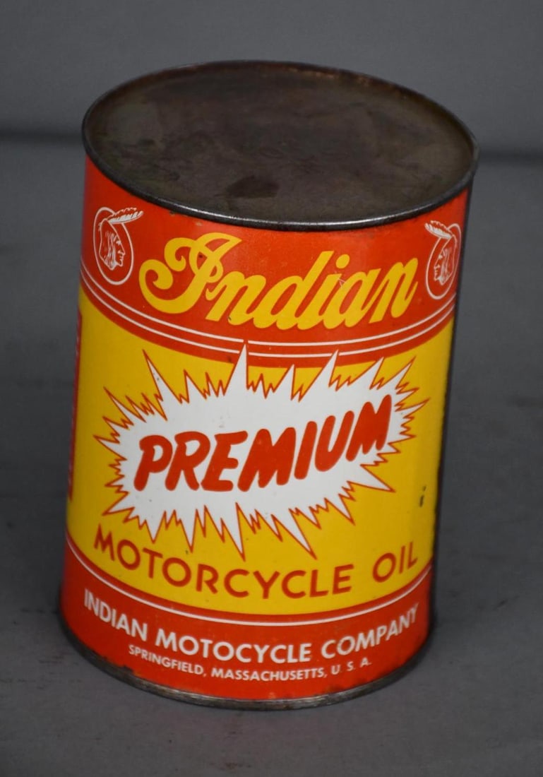 Indian Premium Motorcycle Oil w/Logo One Quart Round Metal Can (1 of 3)