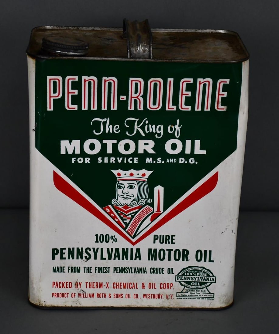 Penn-Rolene "The King of Motor Oil" w/Image Two-Gallon Metal Can (1 of 3)