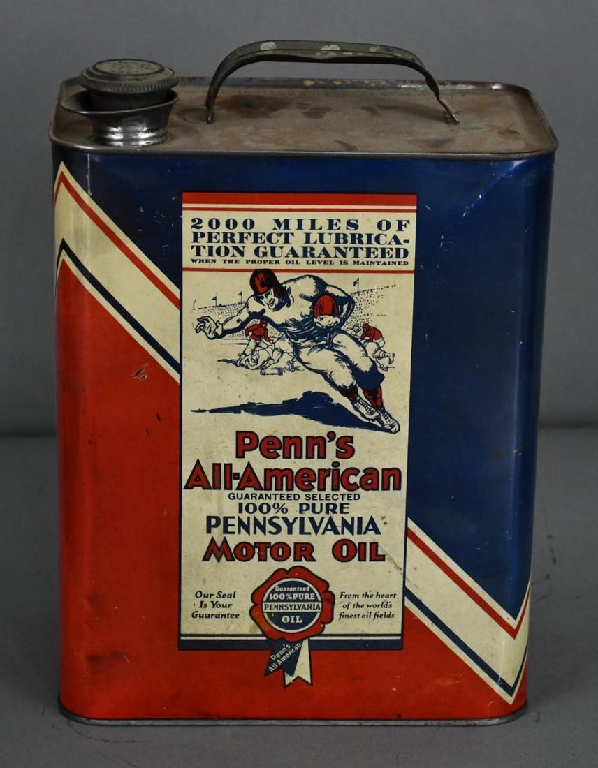 Penn's All-American Motor Oil w/Football Player Two-Gallon Metal Can (1 of 4)
