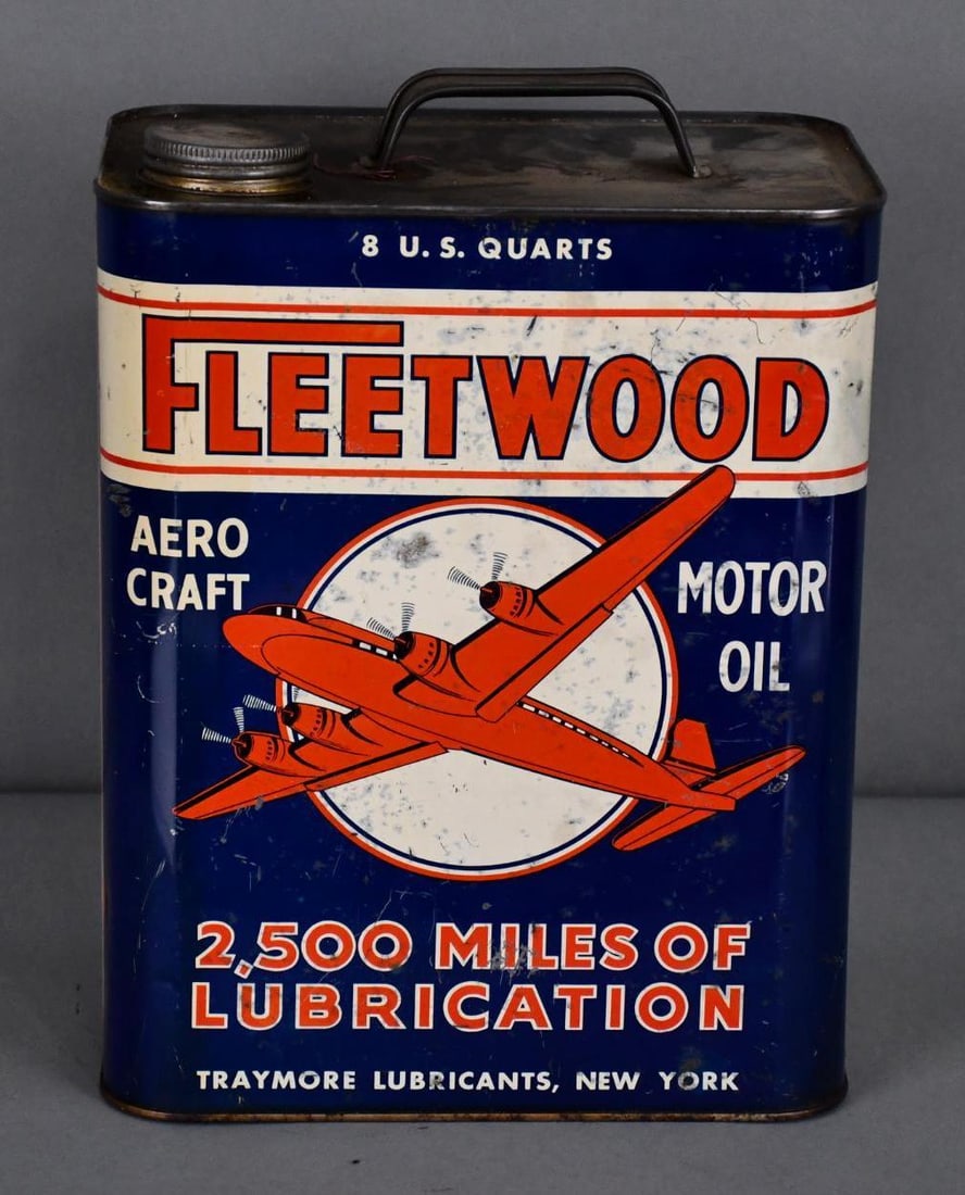 Fleetwood Aero Craft Motor Oil w/4-Engine Red Plane Image Two-Gallon Metal Can (1 of 3)