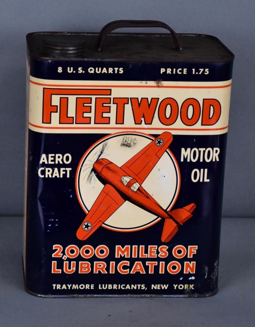 Fleetwood Aero Craft Motor Oil w/Army Air-Cor Fighter Plane Image Two-Gallon Metal Can (1 of 4)
