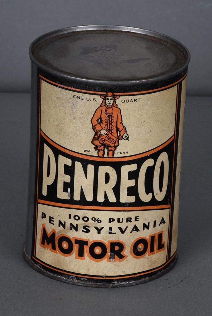 Pennreco Motor Oil w/Logo One Quart Round Metal Can (1 of 3)