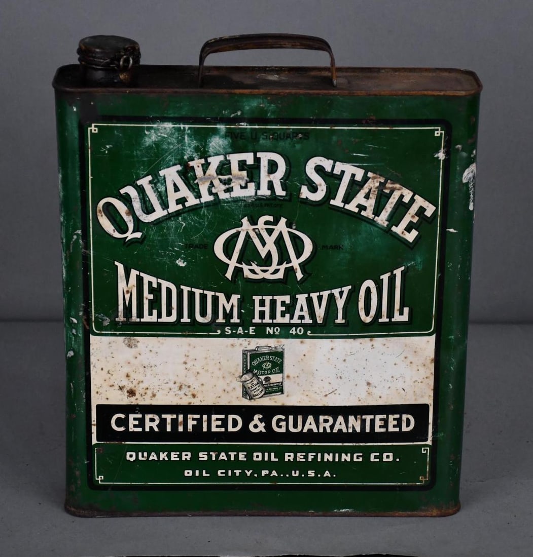 Quaker State Motor Oil Five Quart Flat Metal Can (1 of 3)