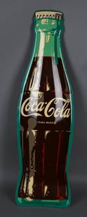 Coca-Cola Bottle Metal Sign (36") (TAC): rated 9+, 36.5"T., the SST embossed diecut sign has excellent color and shine, field is clean, minor wear at some of the mounting holes, marked AM. TAC #044356