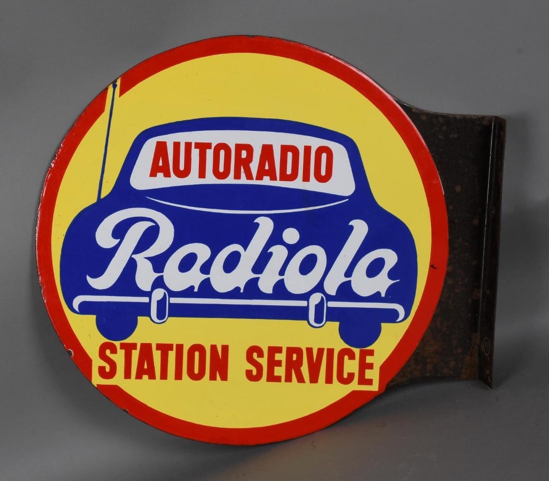 Autoradio Radiola Station Service w/Logo Porcelain Flange Sign (TAC) (1 of 5)
