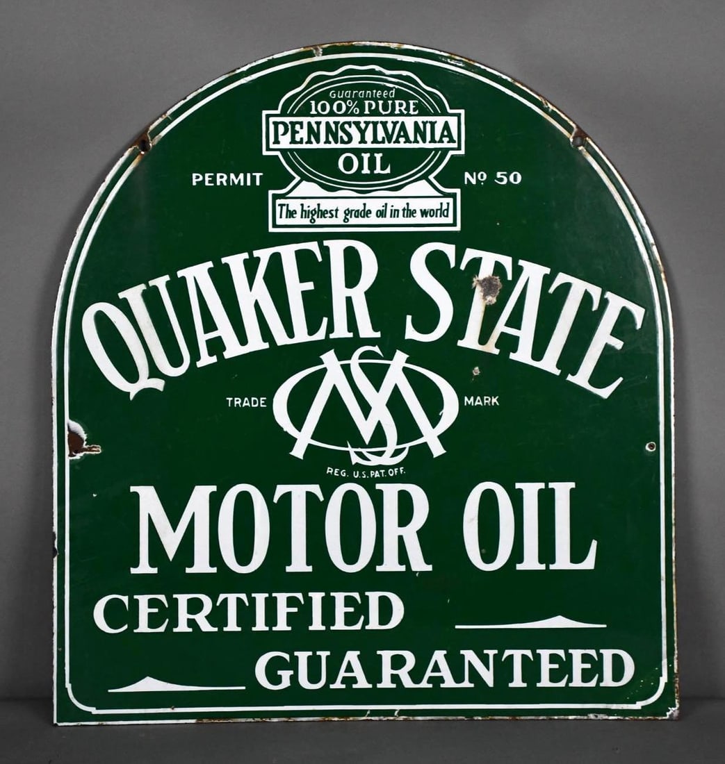 Quaker State Motor Oil Certified Guaranteed Porcelain Sign (TAC) (1 of 4)