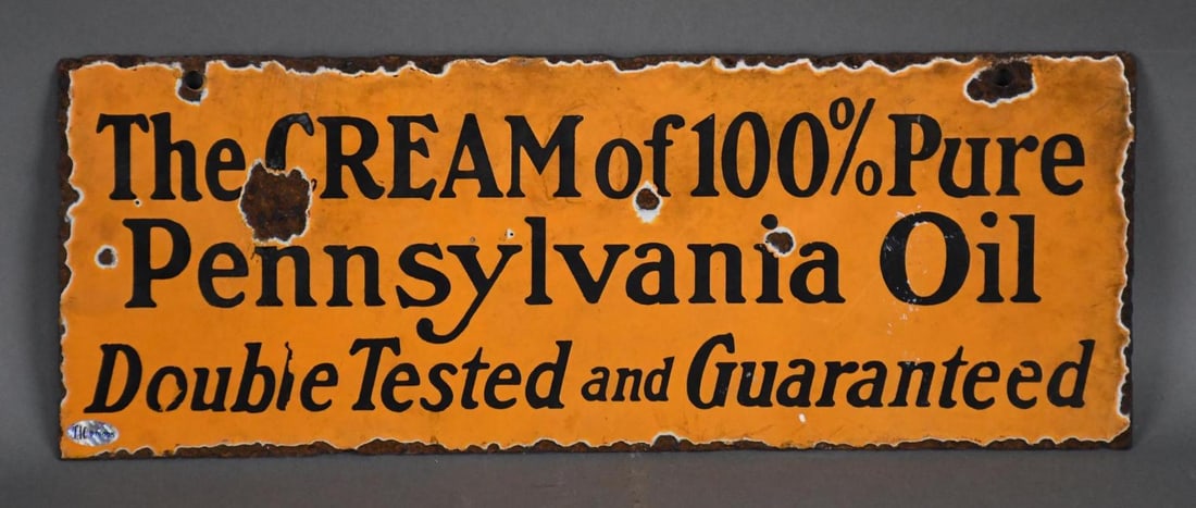 (Oilzum) The Cream of 100% Pure Pennsylvania Oil Porcelain Sign (TAC) (1 of 3)