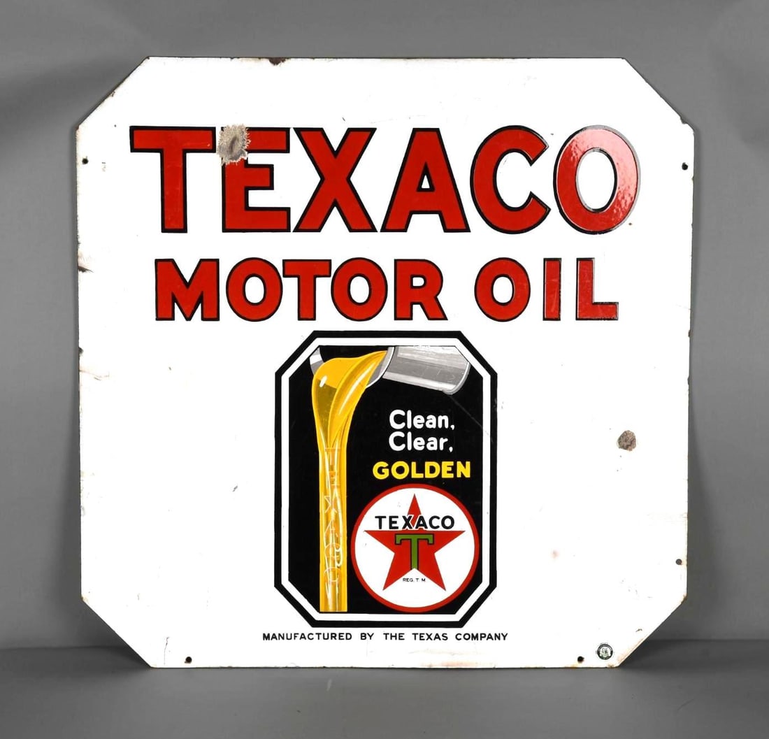 Texaco Motor Oil Clean, Clear, Golden Porcelain Sign (TAC) (1 of 6)