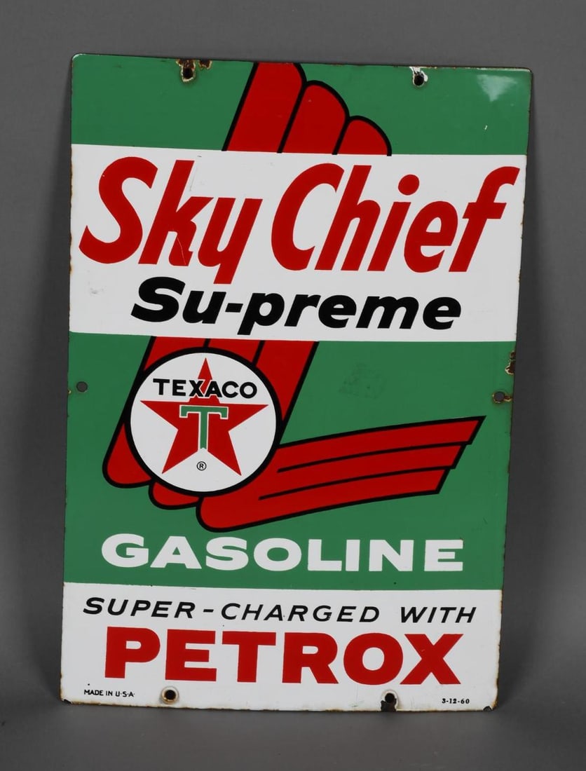 Texaco (white-T) Sky Chief w/Petrox Porcelain Pump Sign (TAC) (1 of 4)