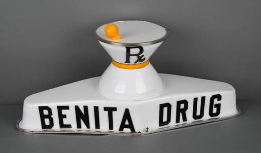 Benita Drug Plastic Car Topper Plastic Lighted Sign: rated 9, 18"x38"x12", the plastic and metal lighted plastic sign is in good condition.