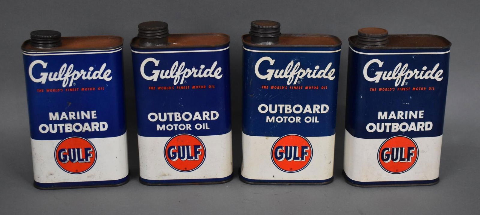 4-Different Gulf Outboard Motor Oil One Quart Flat Metal Cans (1 of 4)